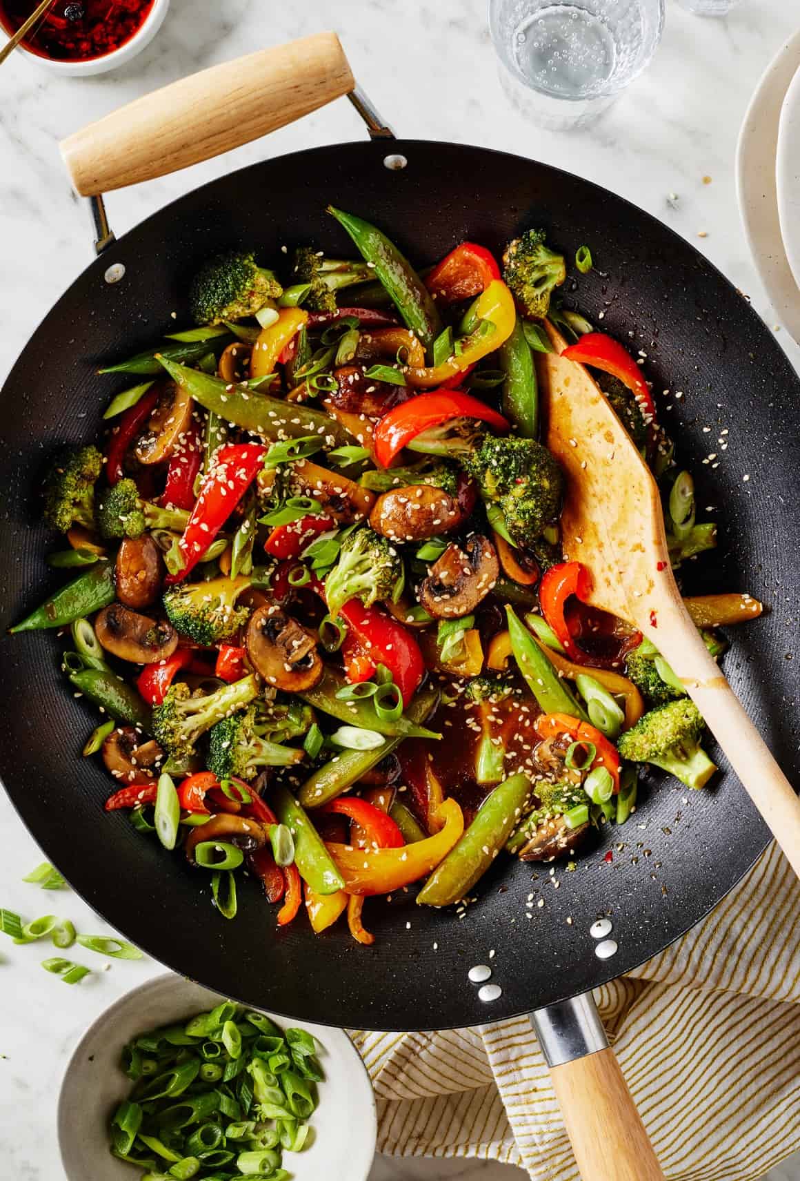 A skillet with stir fry